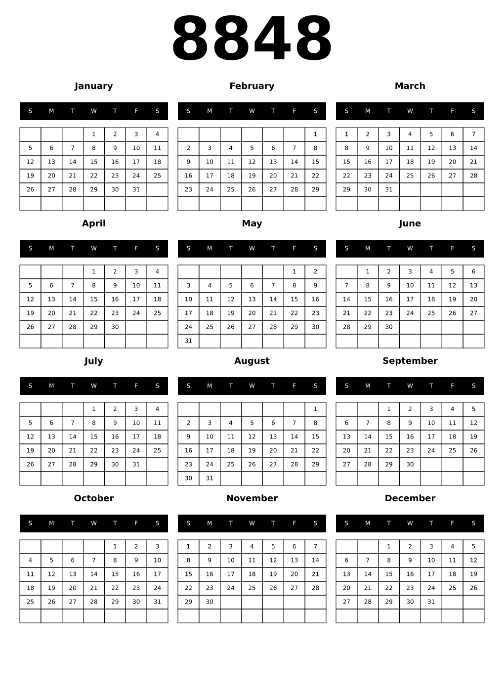 Printable 8848 Calendars