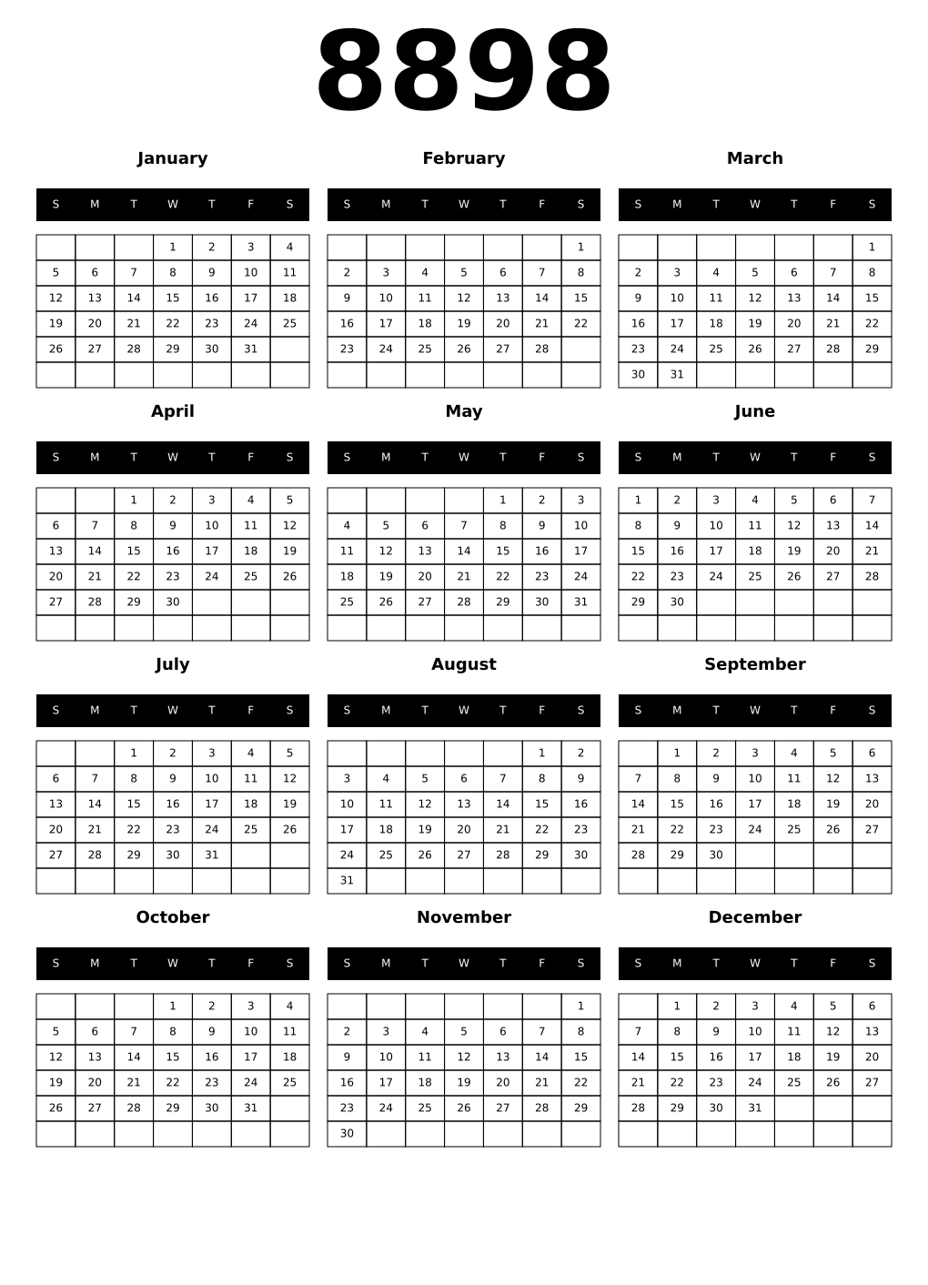 Printable 8898 Calendars