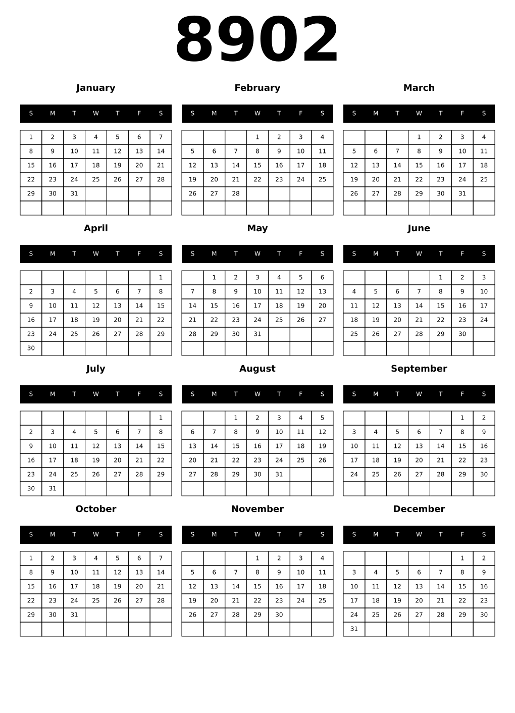 Printable 8902 Calendars