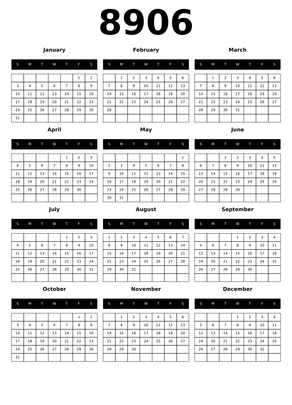 Printable 8906 Calendars