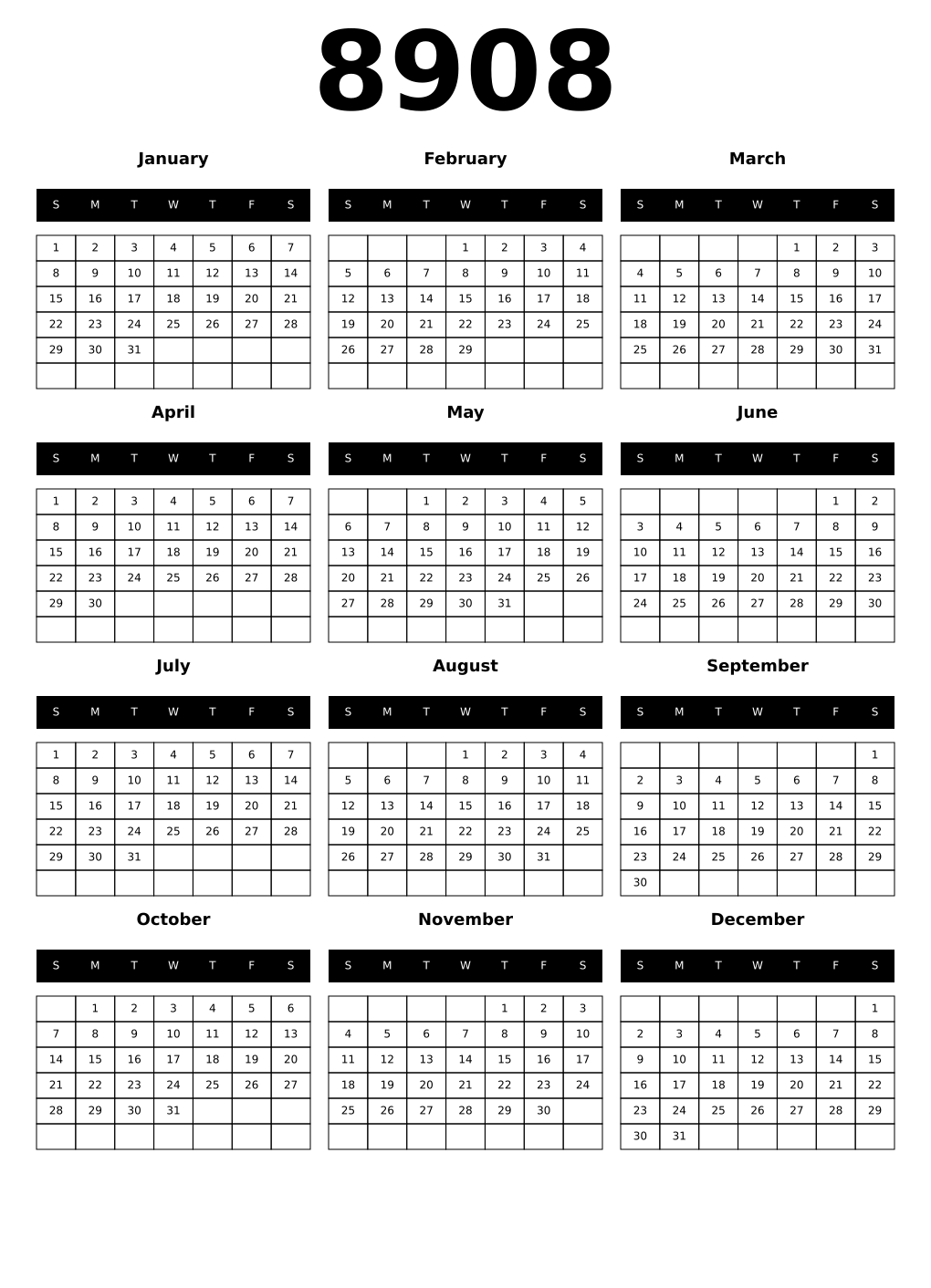 Printable 8908 Calendars