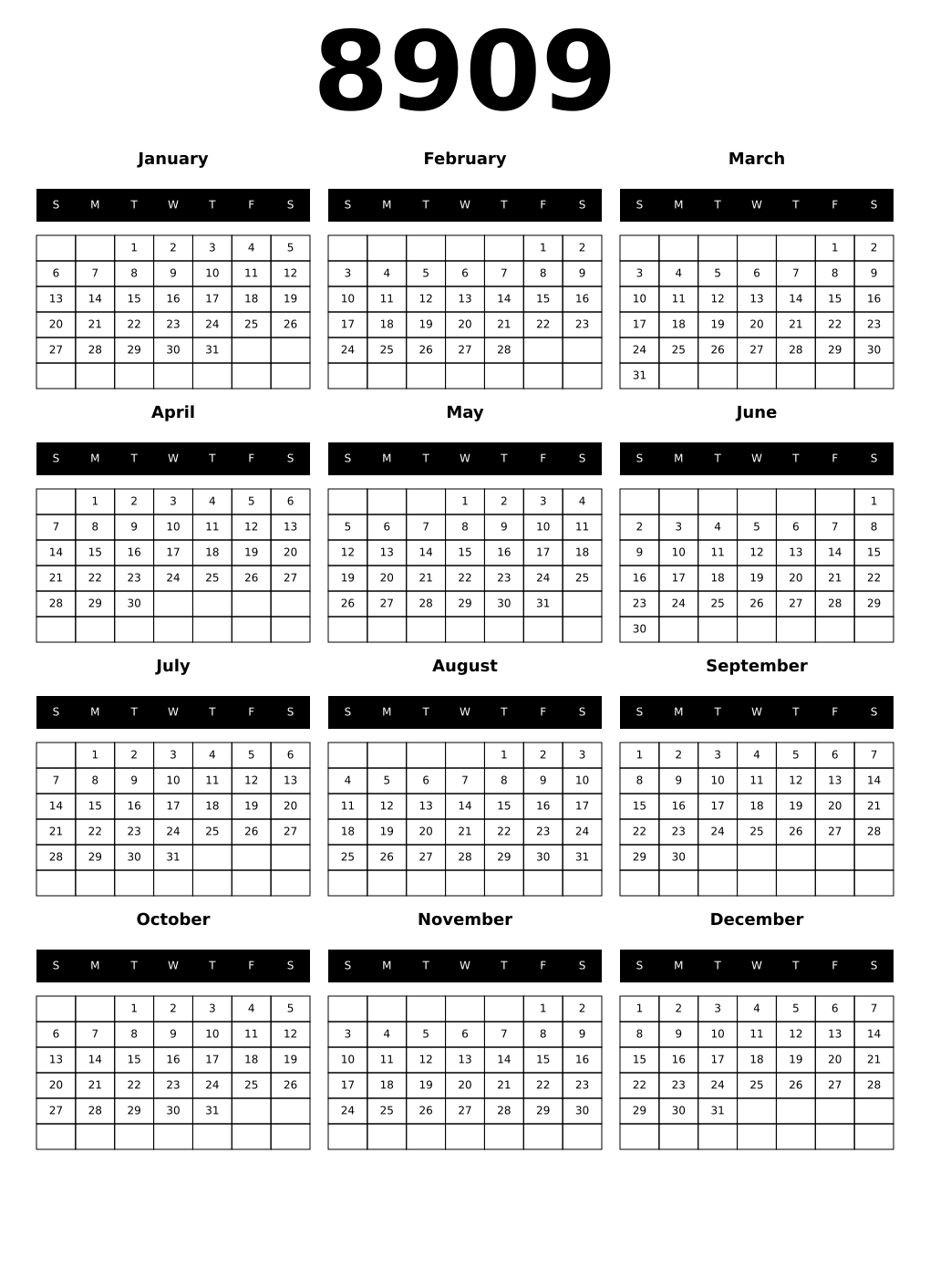 Printable 8909 Calendars