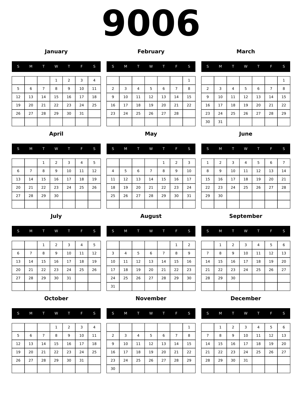 Printable 9006 Calendars