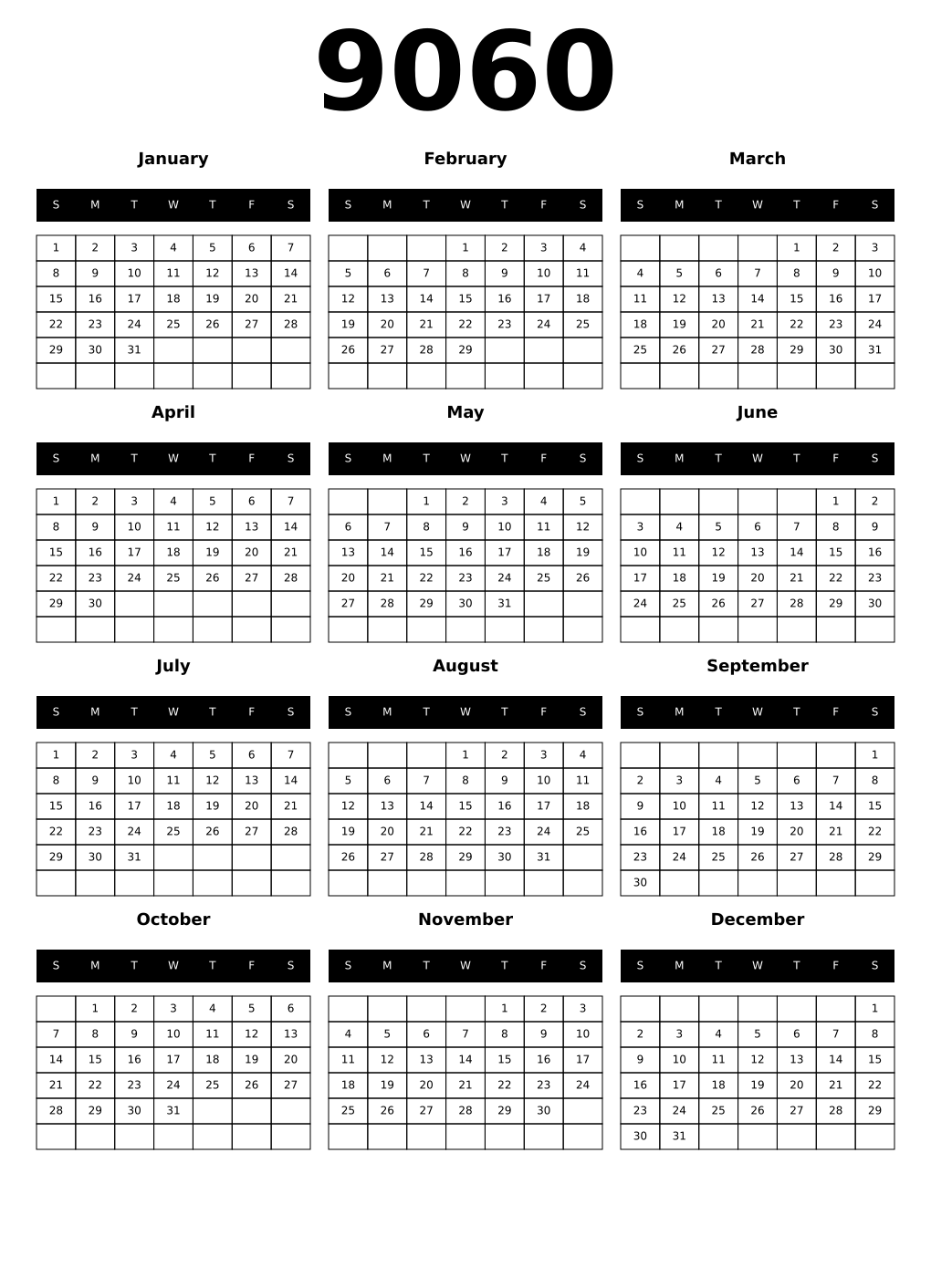 Printable 9060 Calendars
