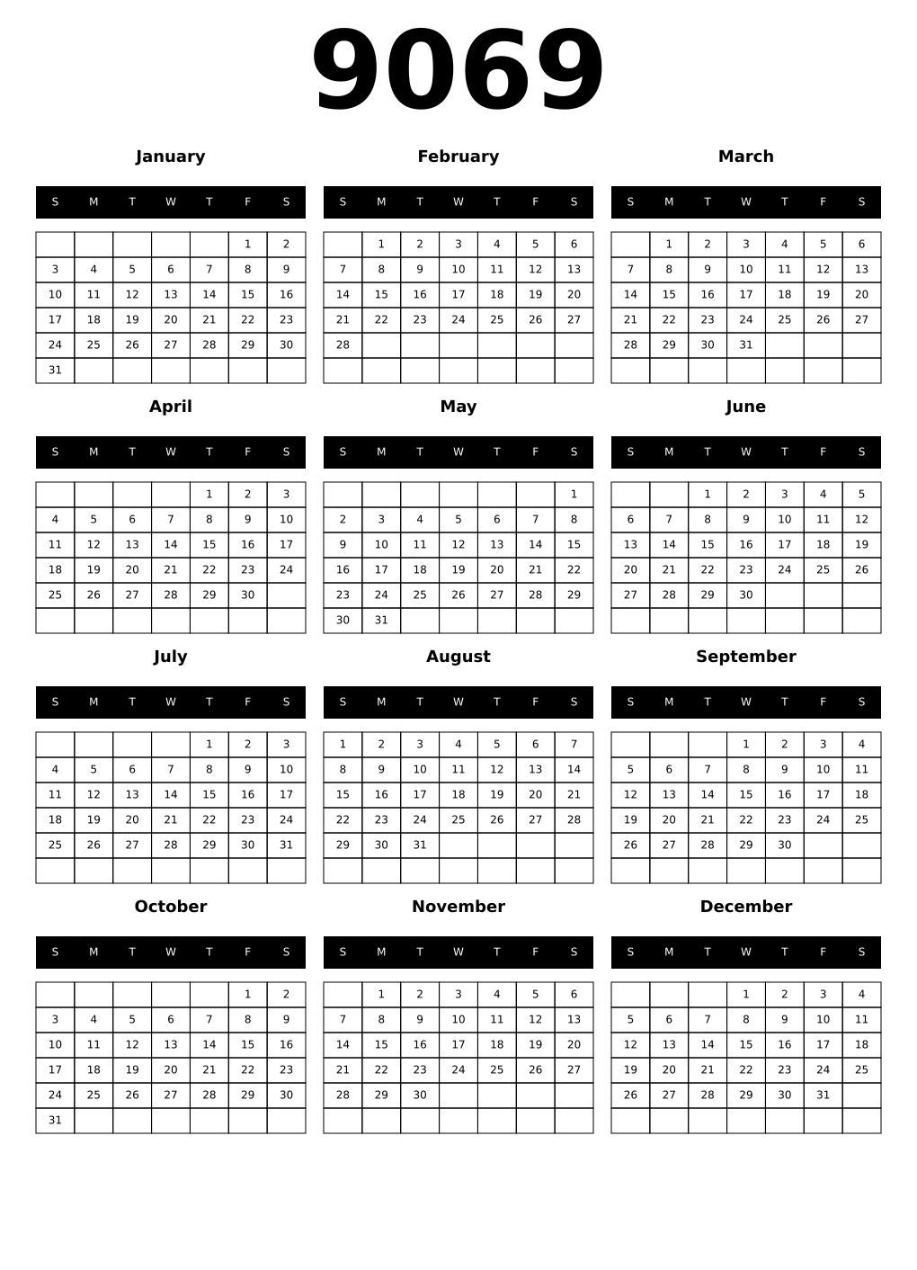 Printable 9069 Calendars