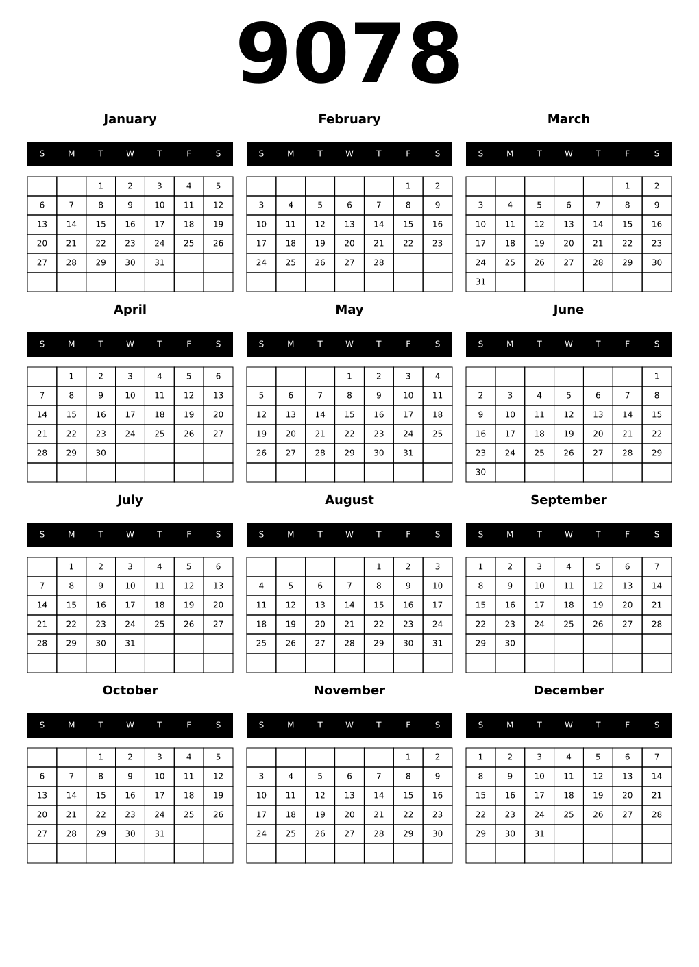 Printable 9078 Calendars