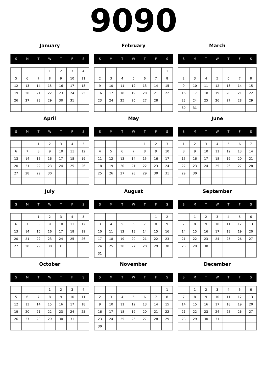 Printable 9090 Calendars