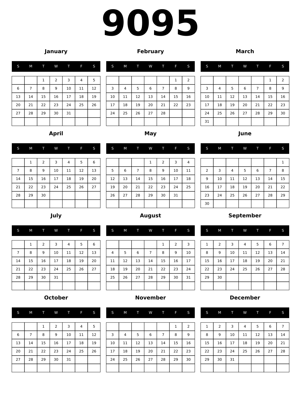 Printable 9095 Calendars