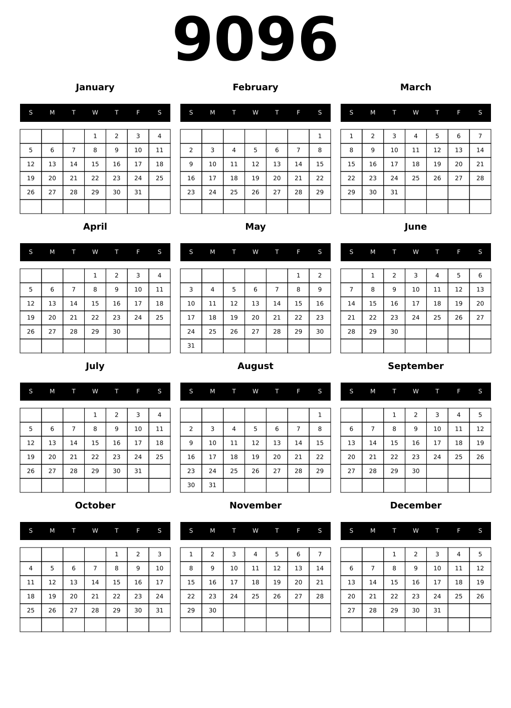 Printable 9096 Calendars