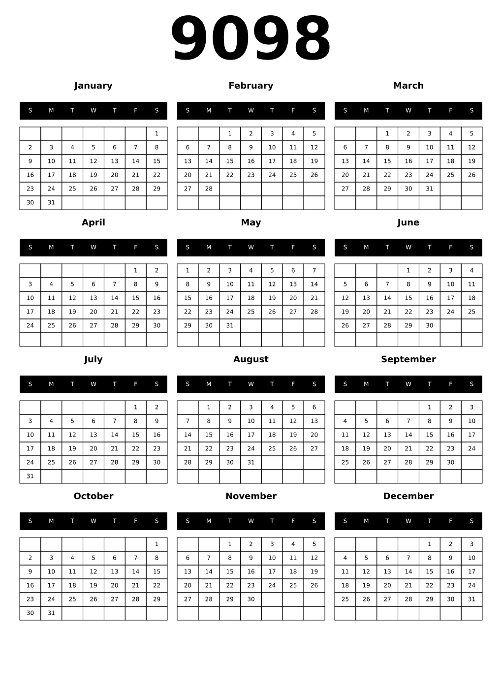 Printable 9098 Calendars