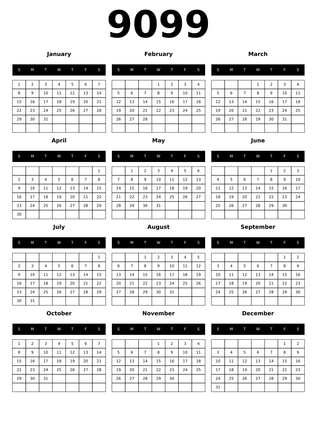 Printable 9099 Calendars