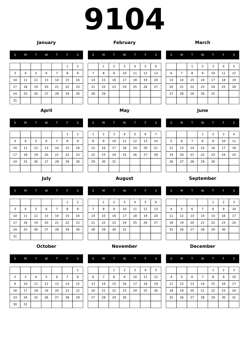 Printable 9104 Calendars