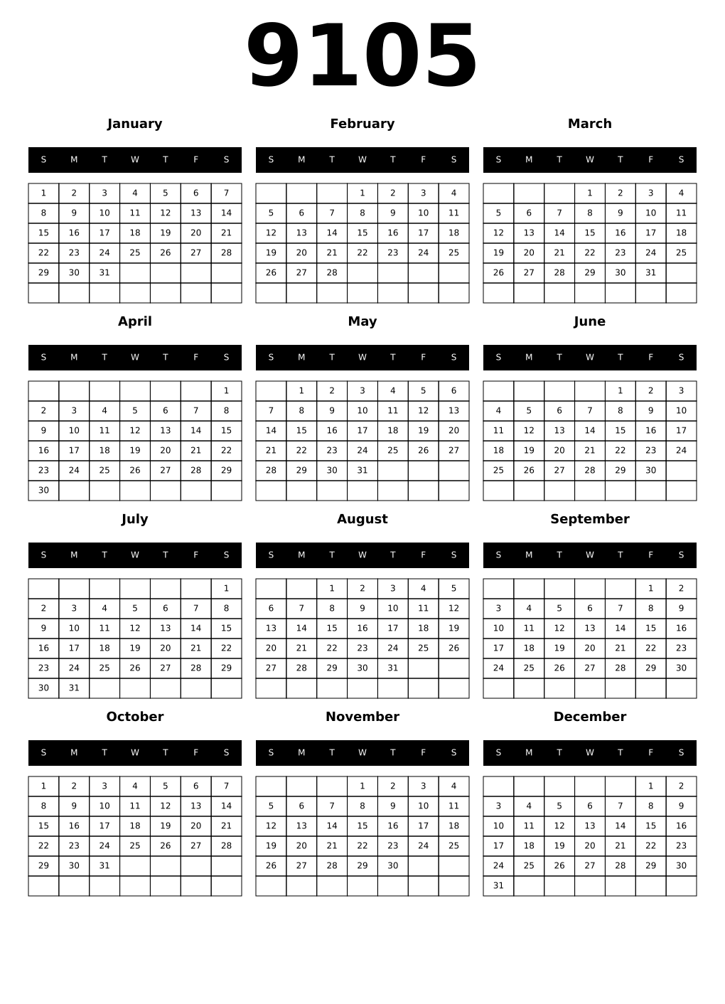 Printable 9105 Calendars