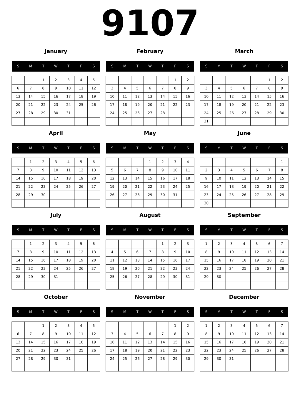 Printable 9107 Calendars