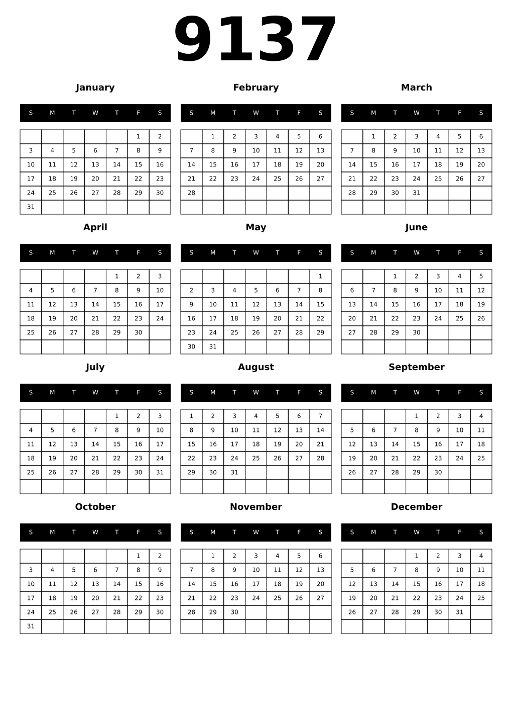 Printable 9137 Calendars