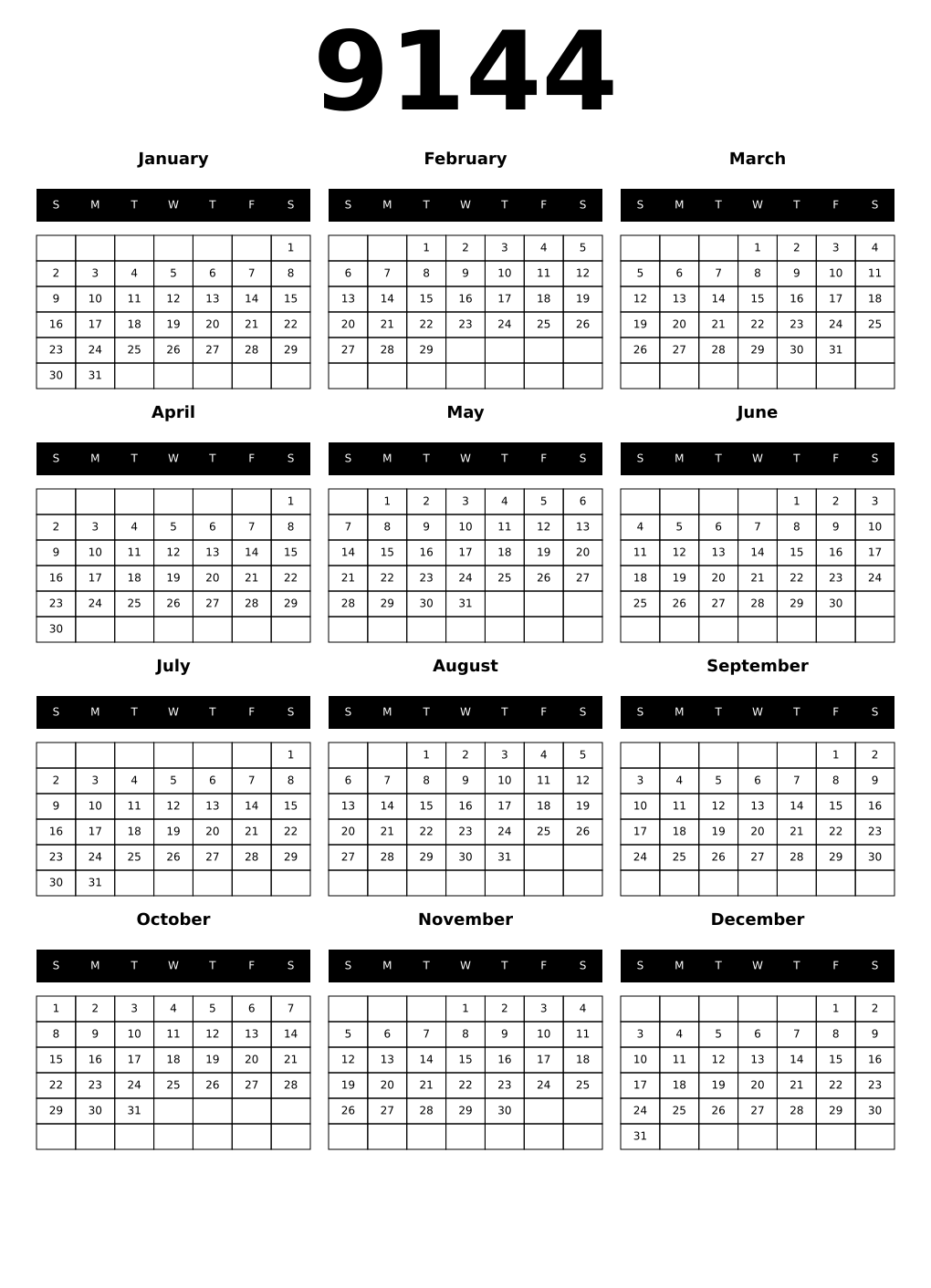 Printable 9144 Calendars