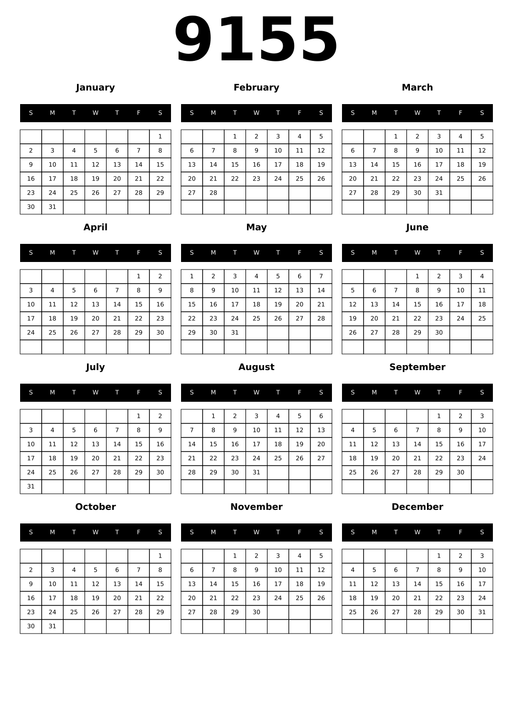 Printable 9155 Calendars