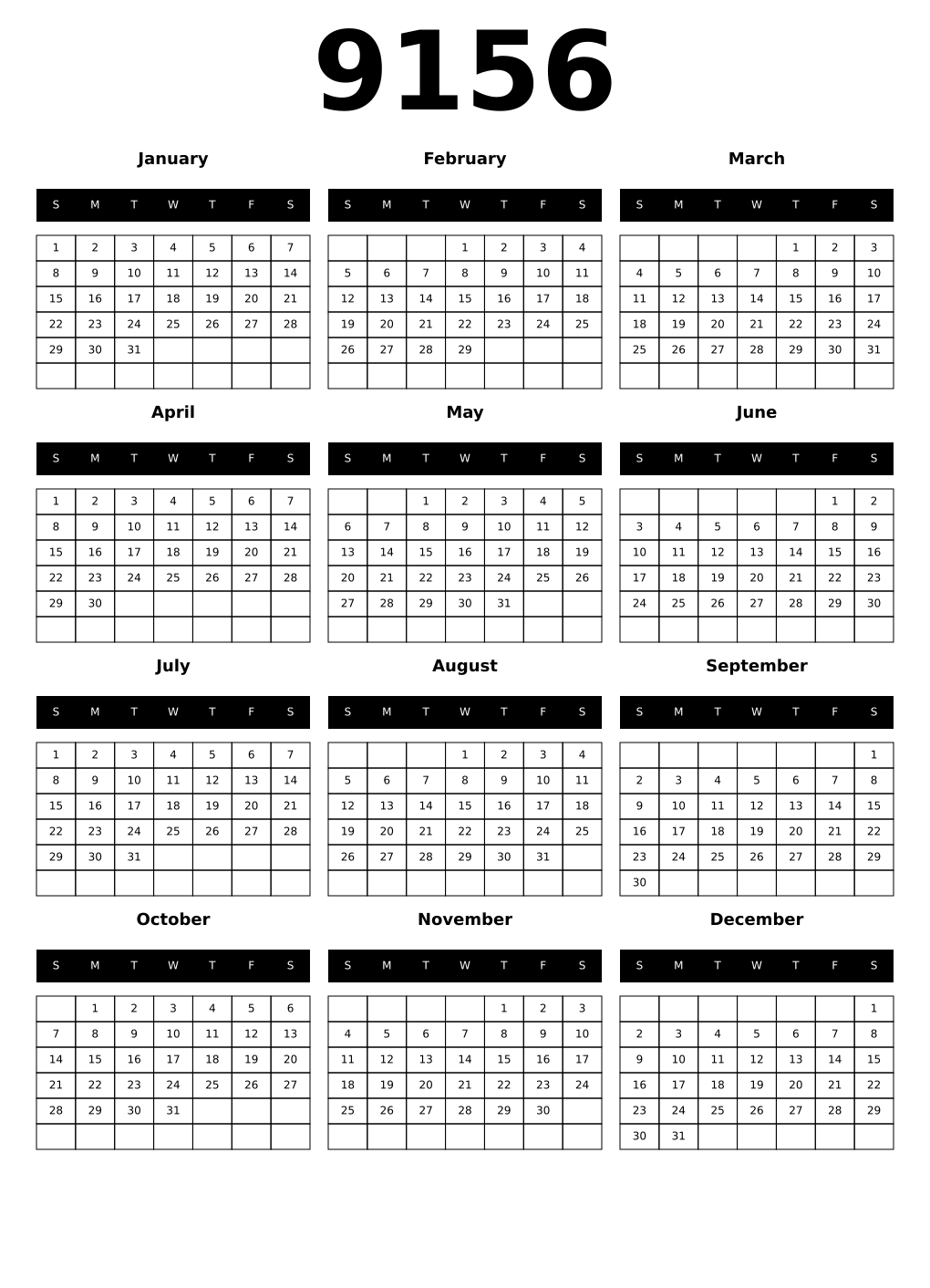 Printable 9156 Calendars