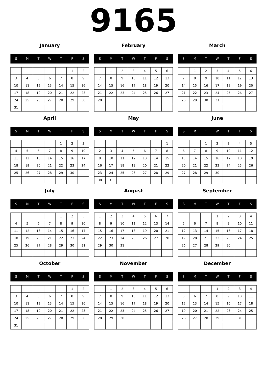 Printable 9165 Calendars