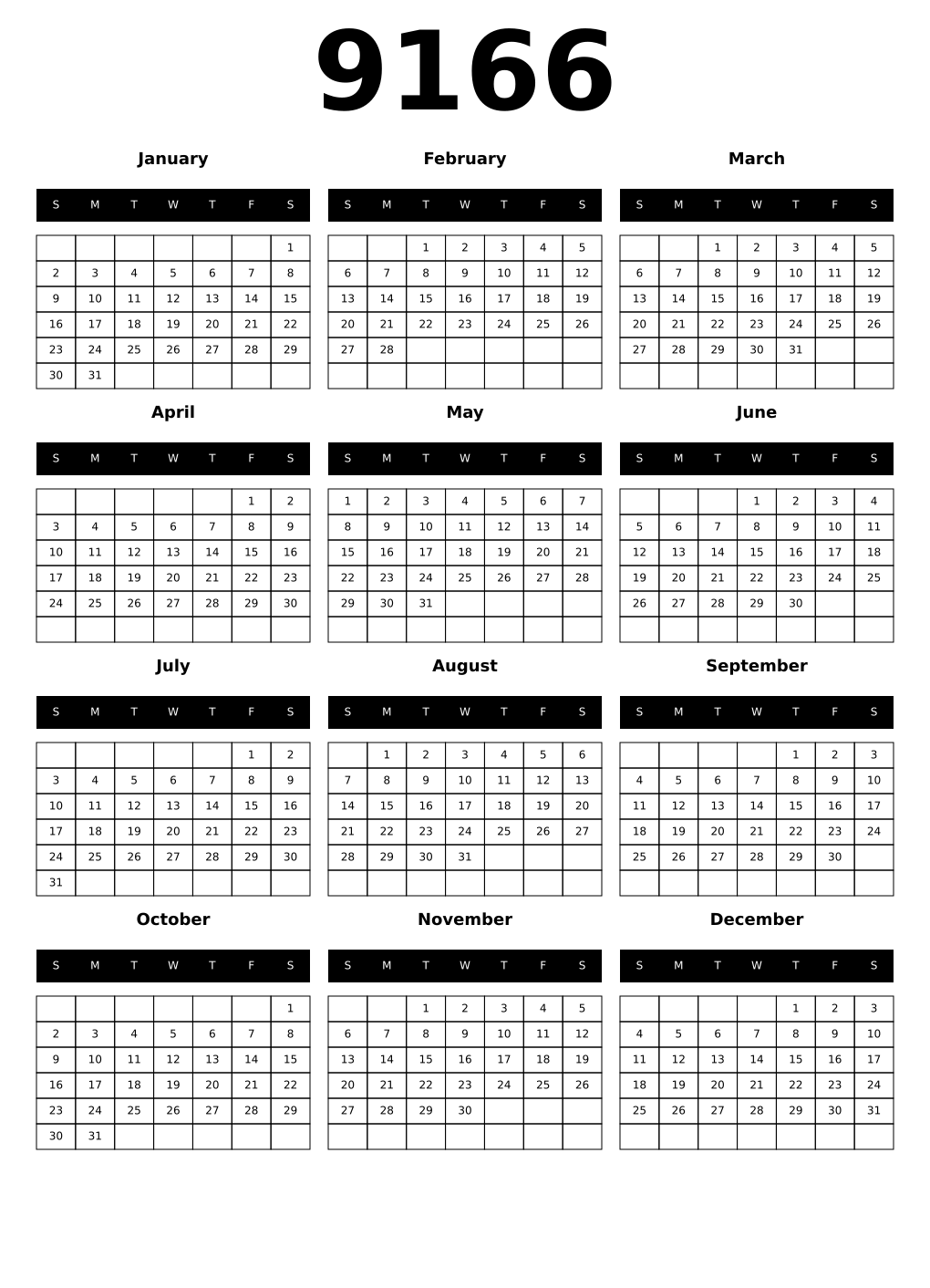 Printable 9166 Calendars