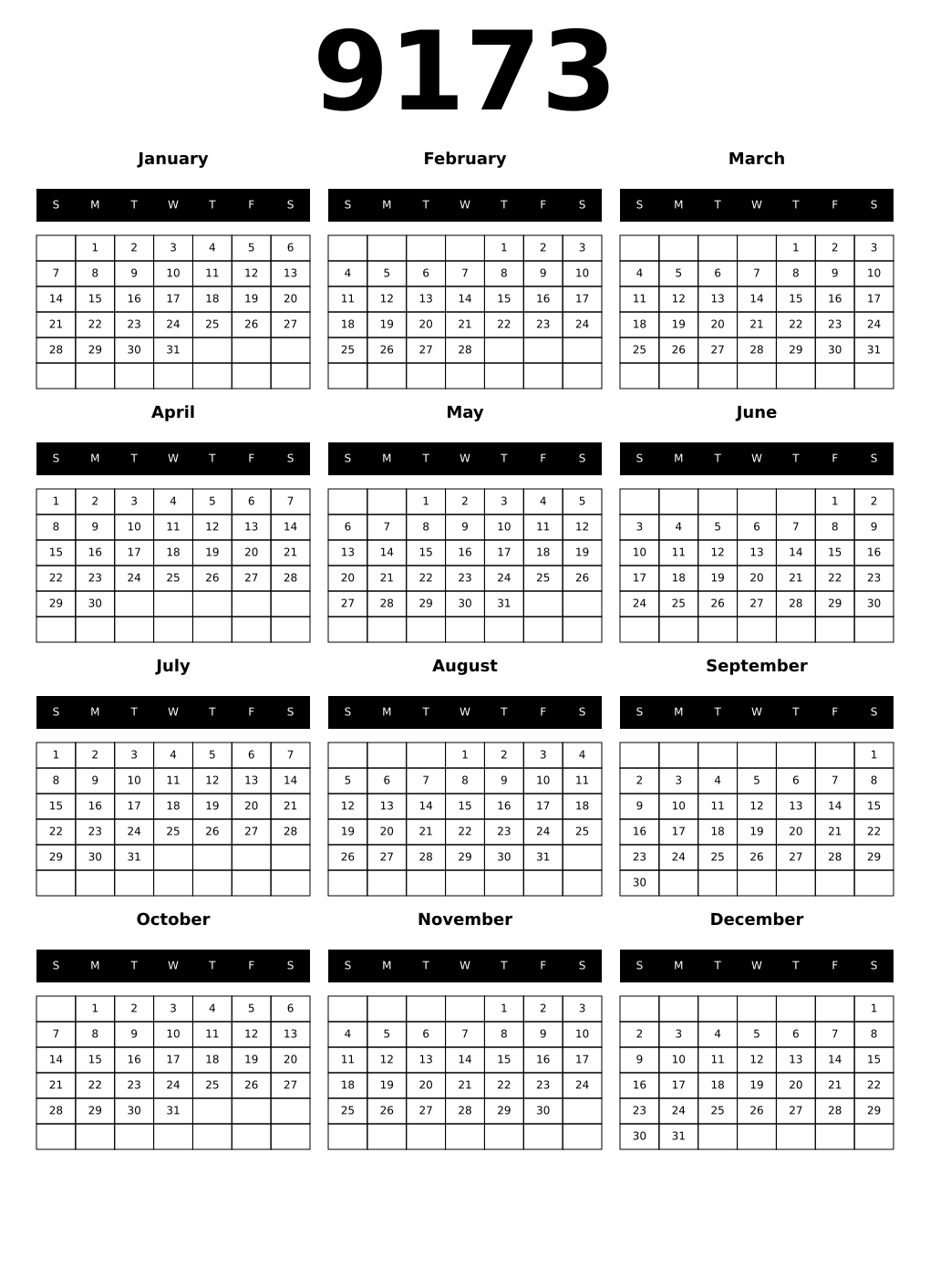 Printable 9173 Calendars