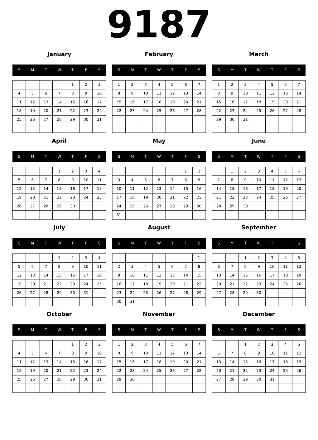 Printable 9187 Calendars