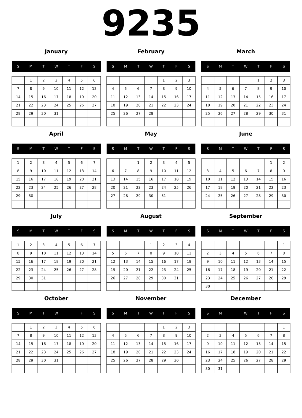 Printable 9235 Calendars