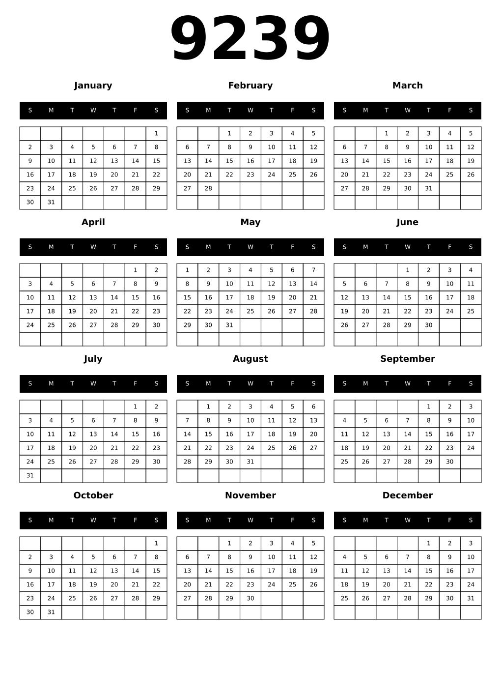 Printable 9239 Calendars