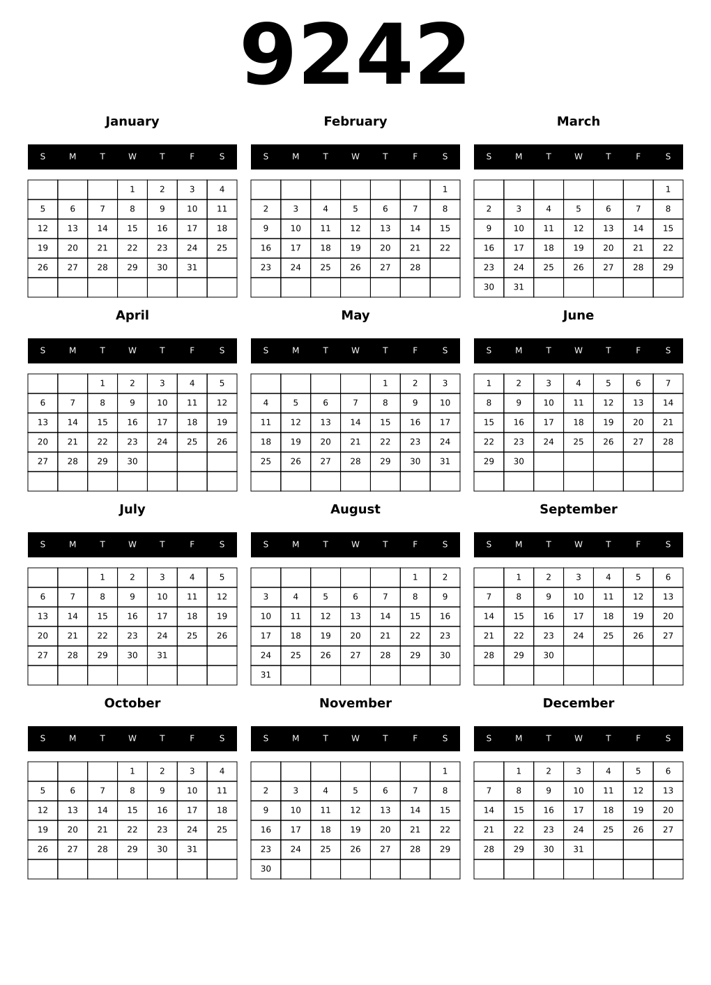 Printable 9242 Calendars