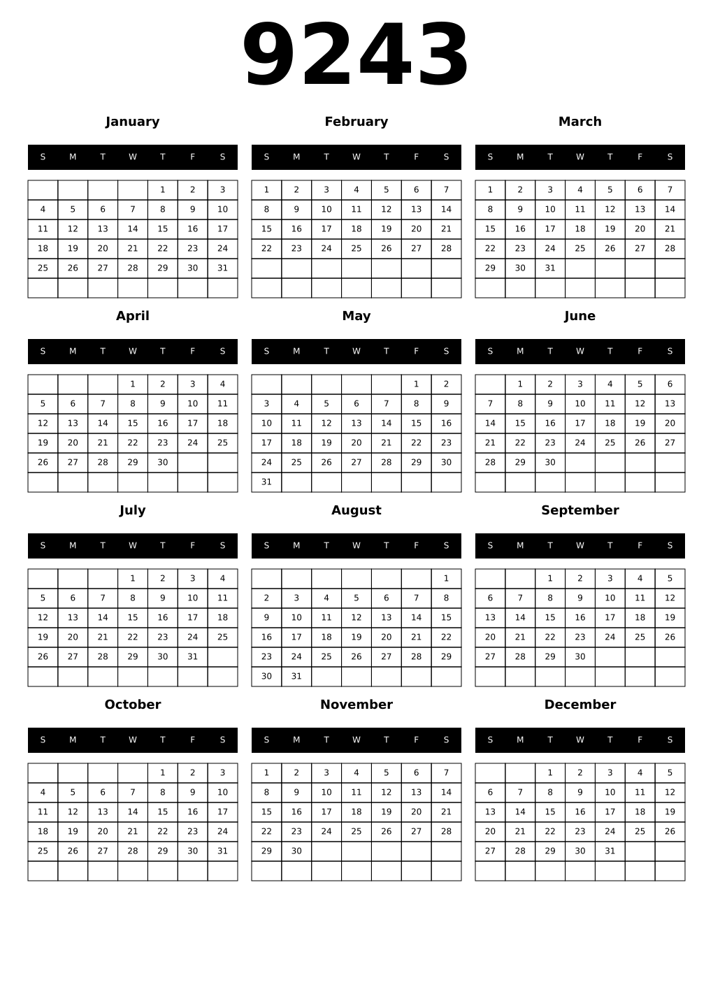 Printable 9243 Calendars
