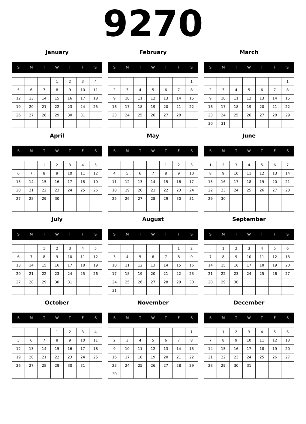 Printable 9270 Calendars