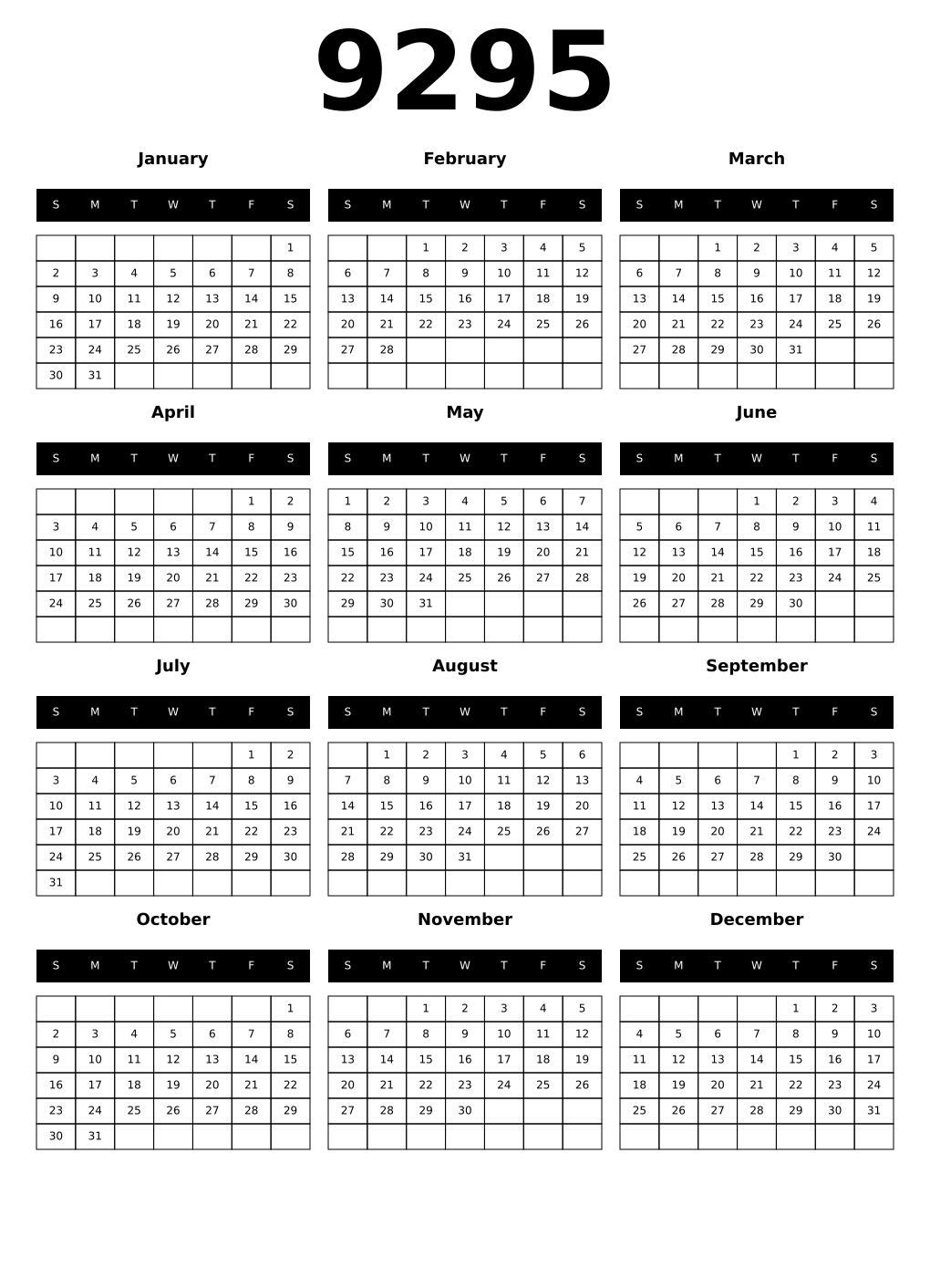 Printable 9295 Calendars