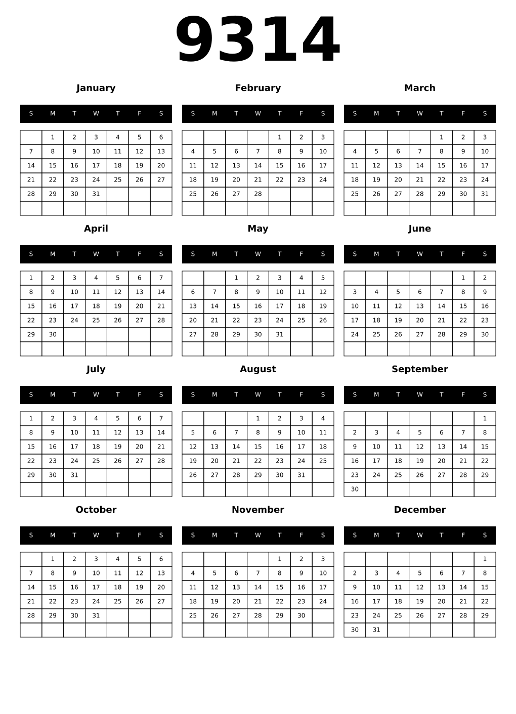 Printable 9314 Calendars