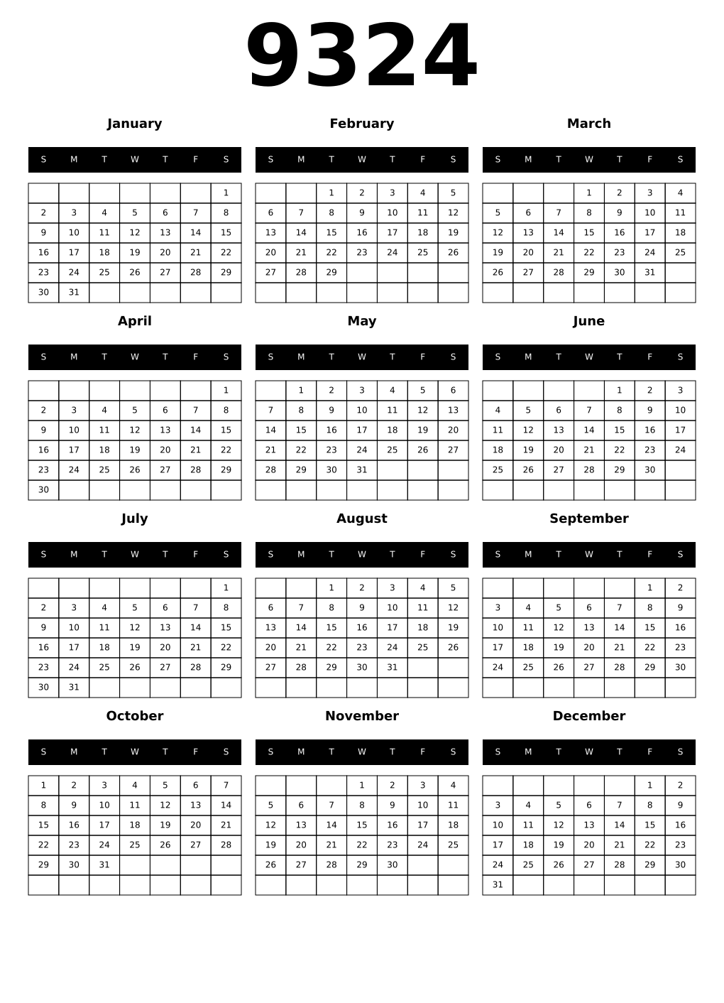 Printable 9324 Calendars