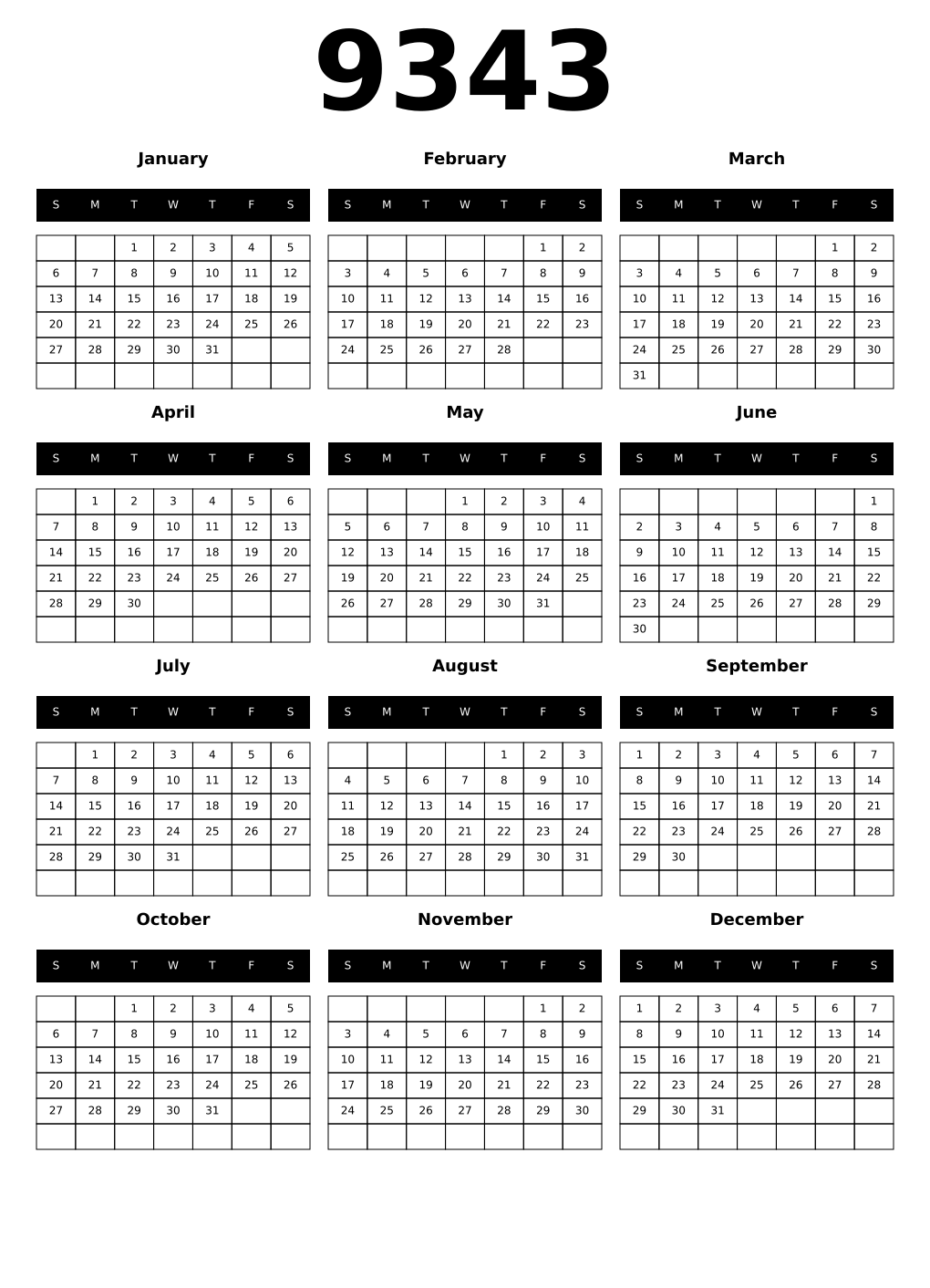Printable 9343 Calendars