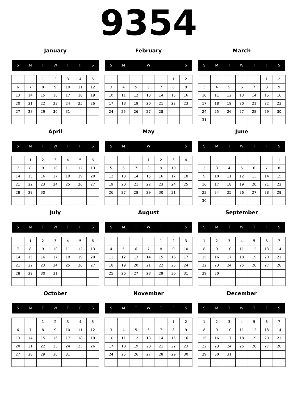 Printable 9354 Calendars