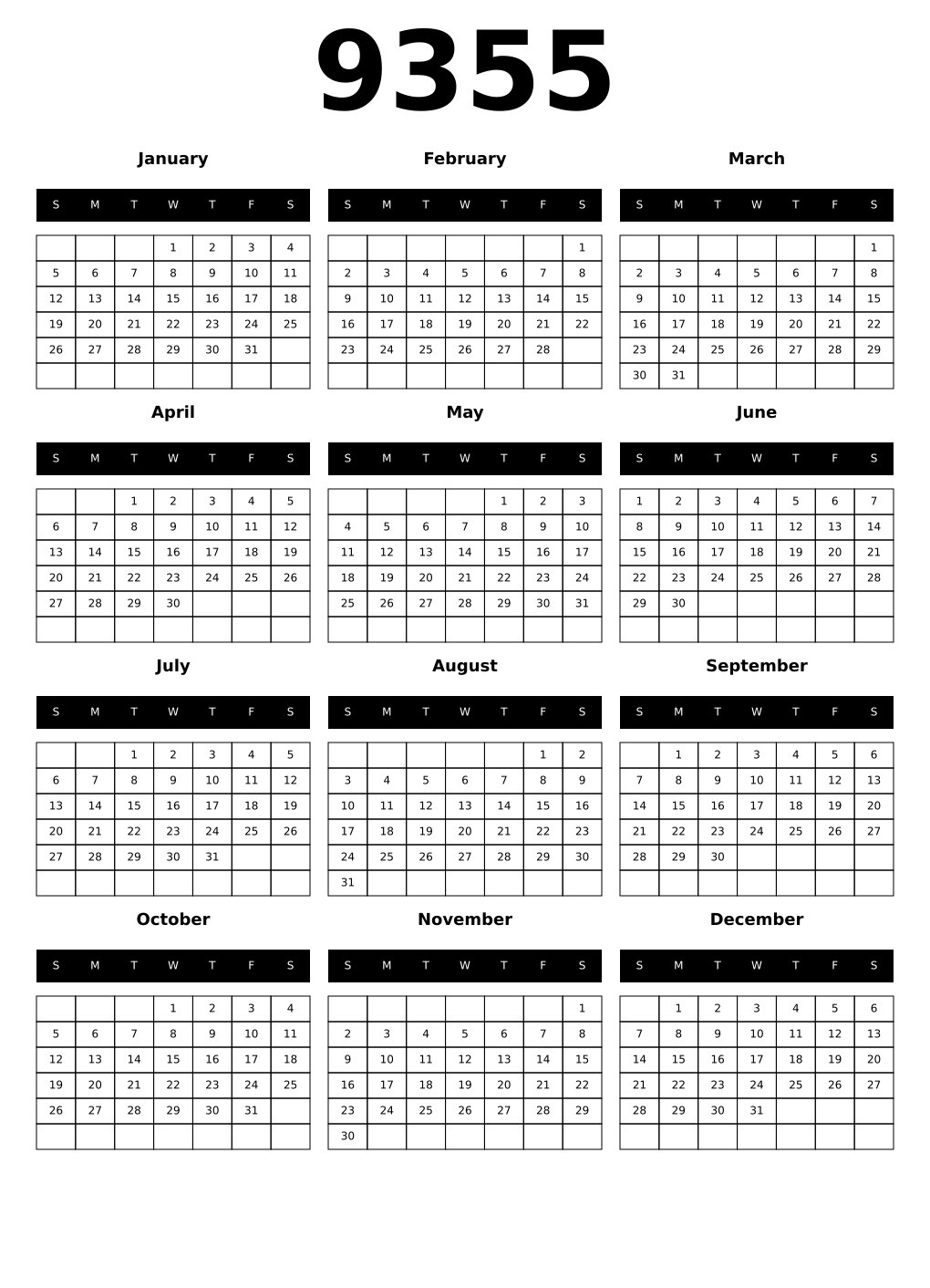 Printable 9355 Calendars