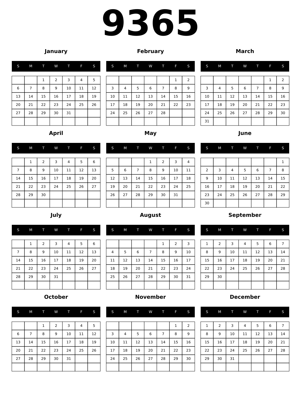 Printable 9365 Calendars