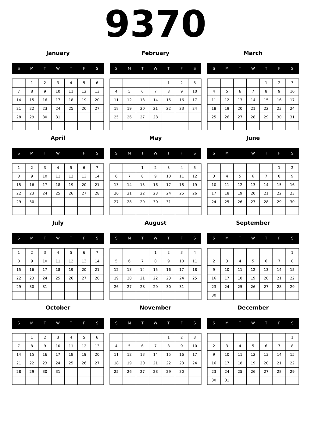 Printable 9370 Calendars