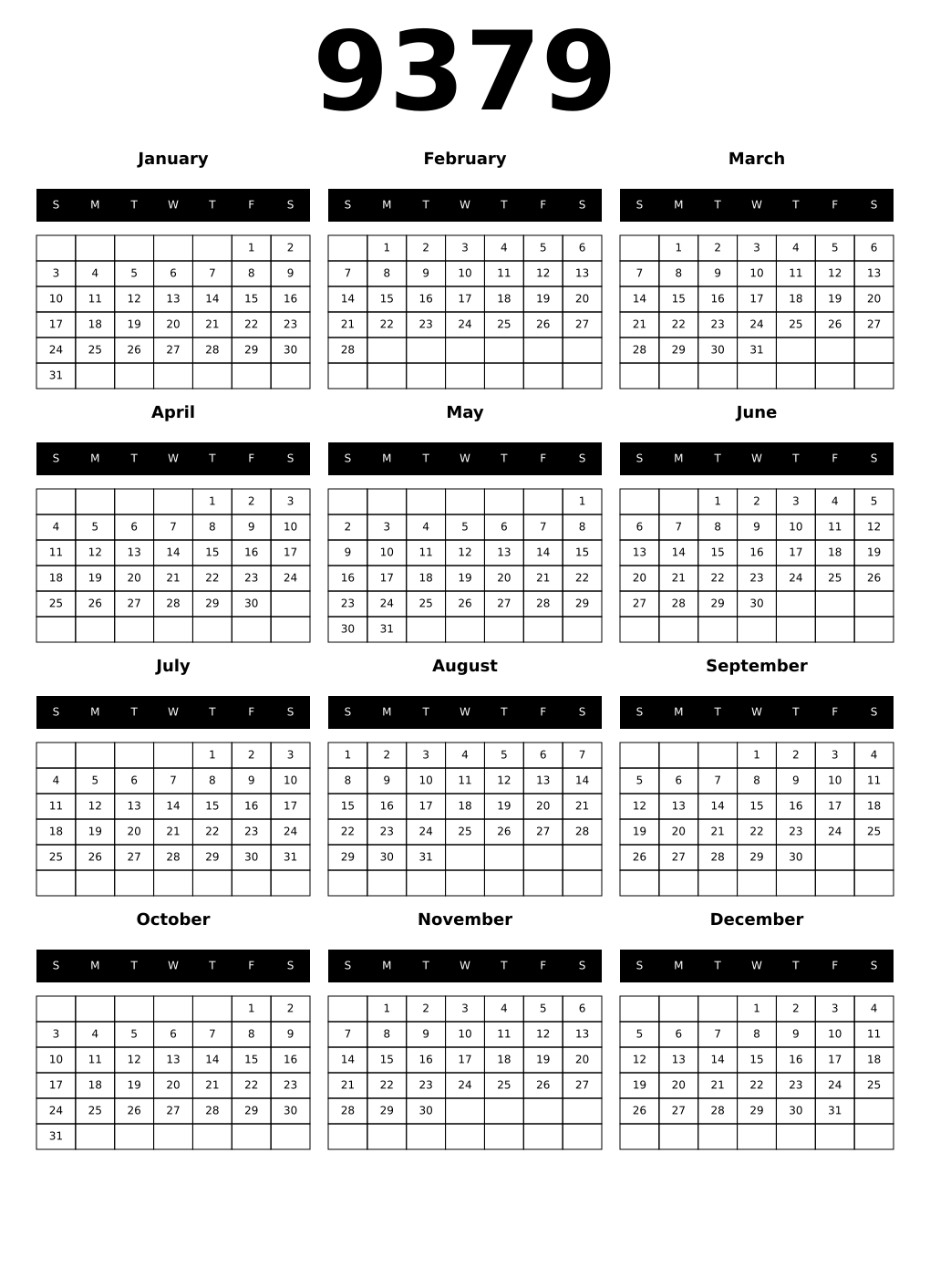 Printable 9379 Calendars