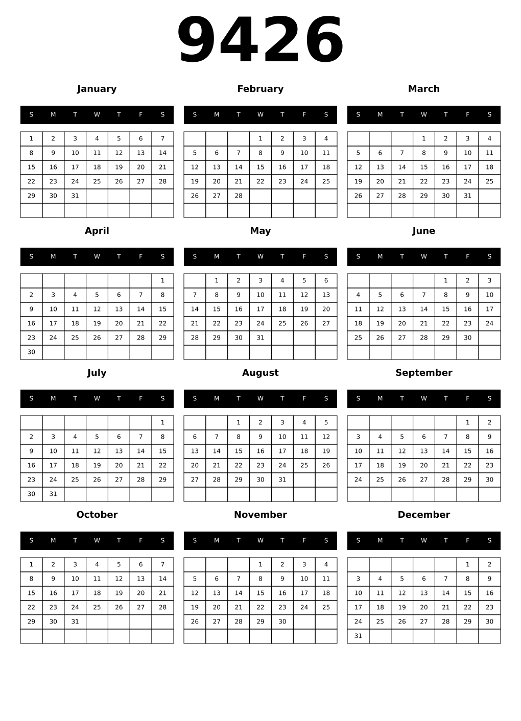 Printable 9426 Calendars