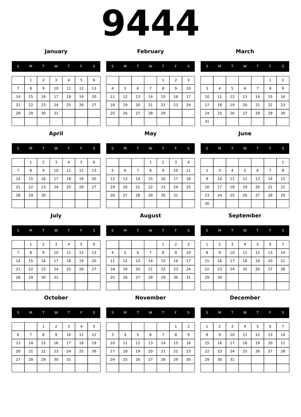 Printable 9444 Calendars