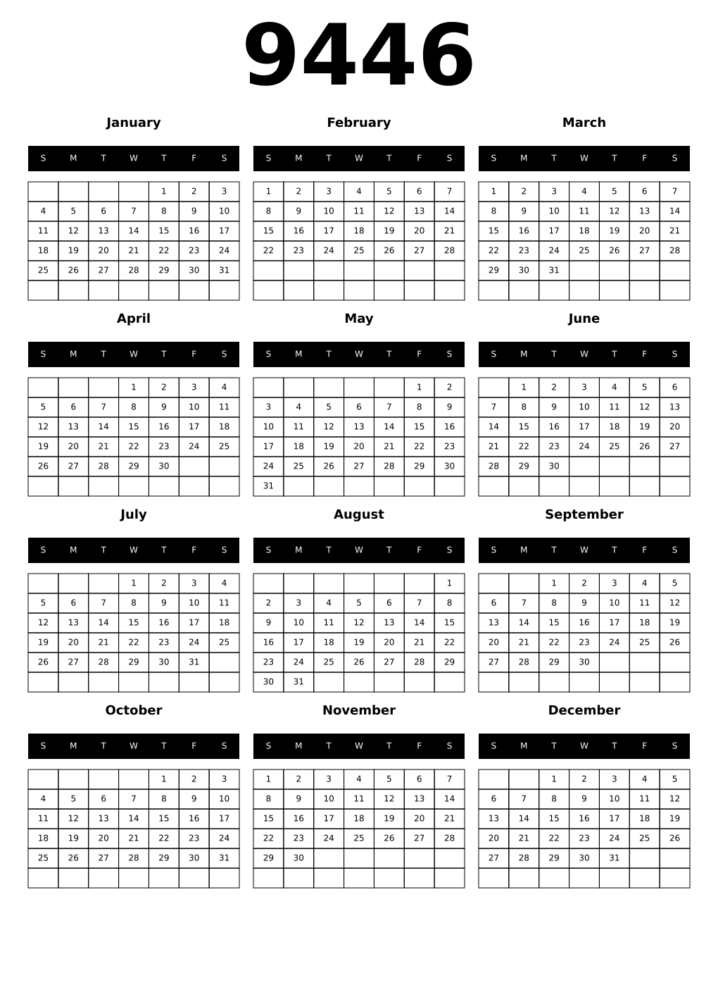 Printable 9446 Calendars