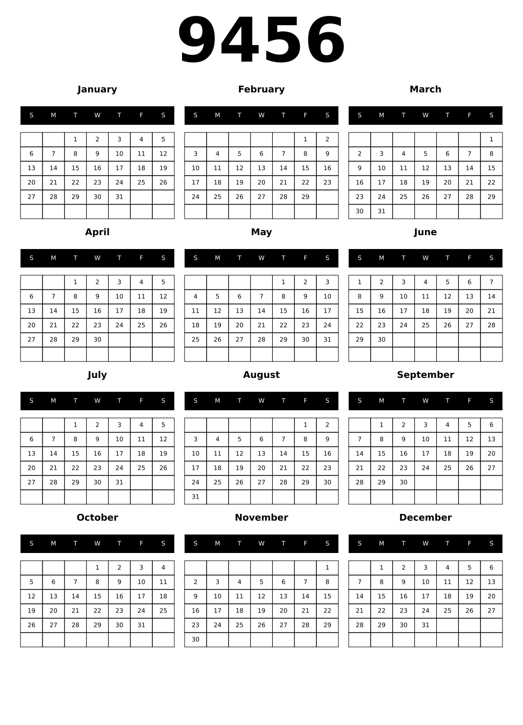 Printable 9456 Calendars