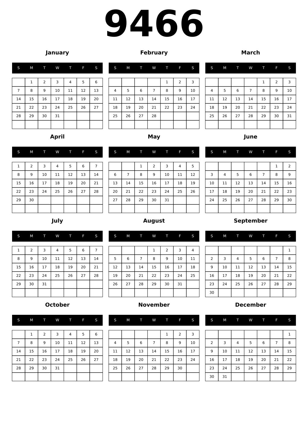 Printable 9466 Calendars