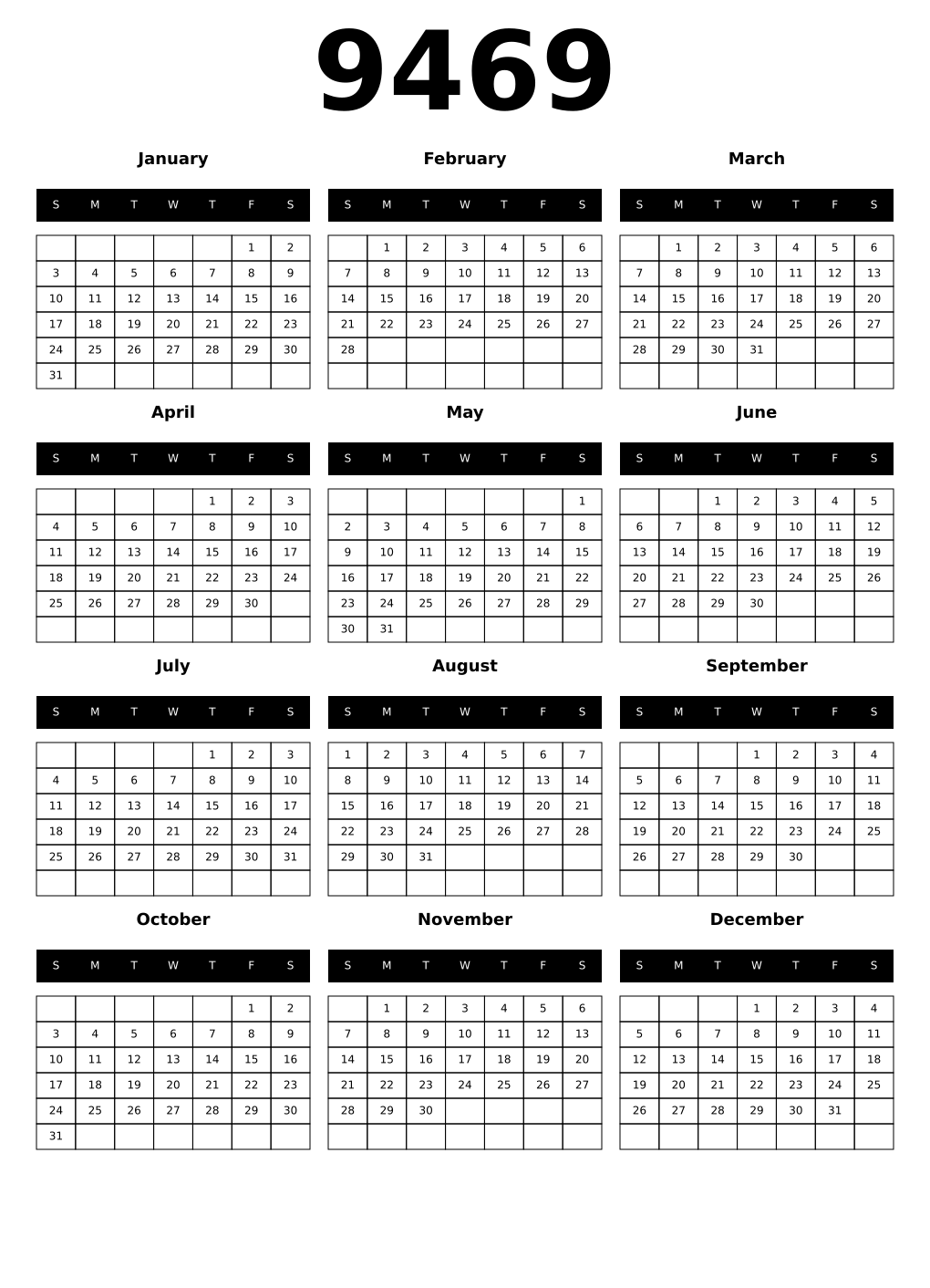 Printable 9469 Calendars