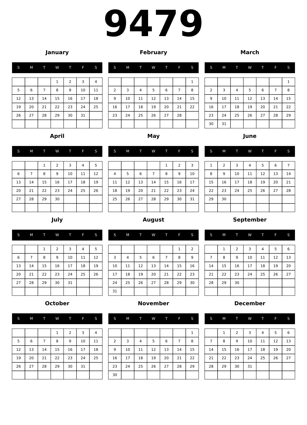 Printable 9479 Calendars