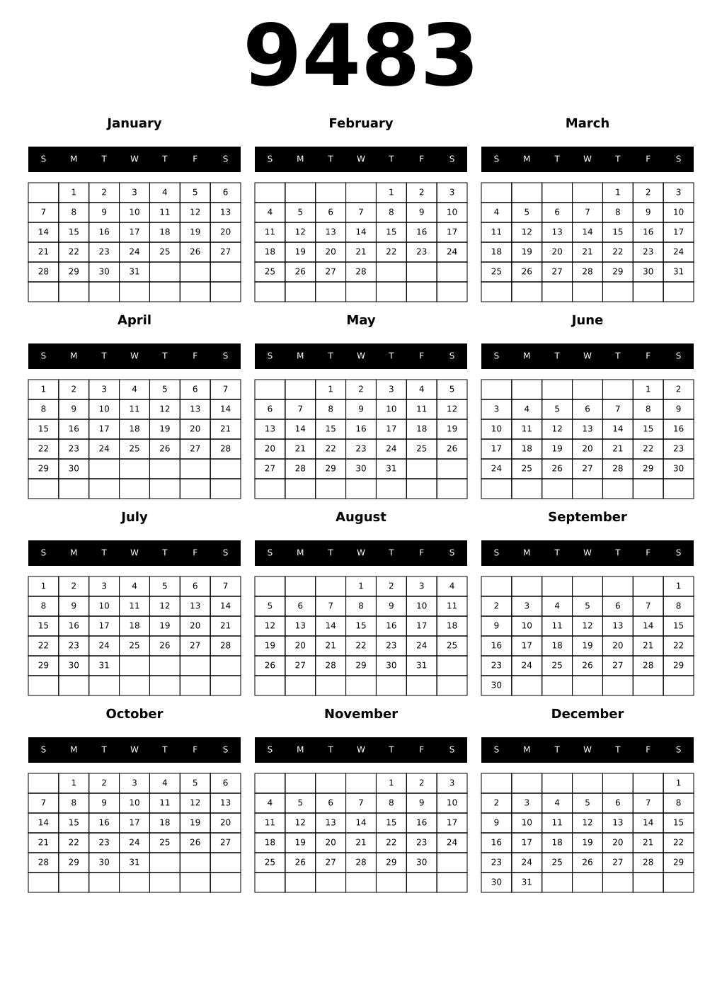 Printable 9483 Calendars