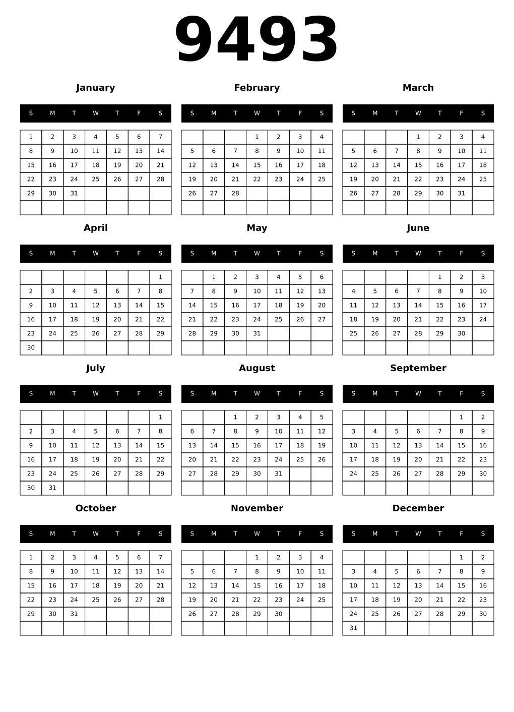 Printable 9493 Calendars