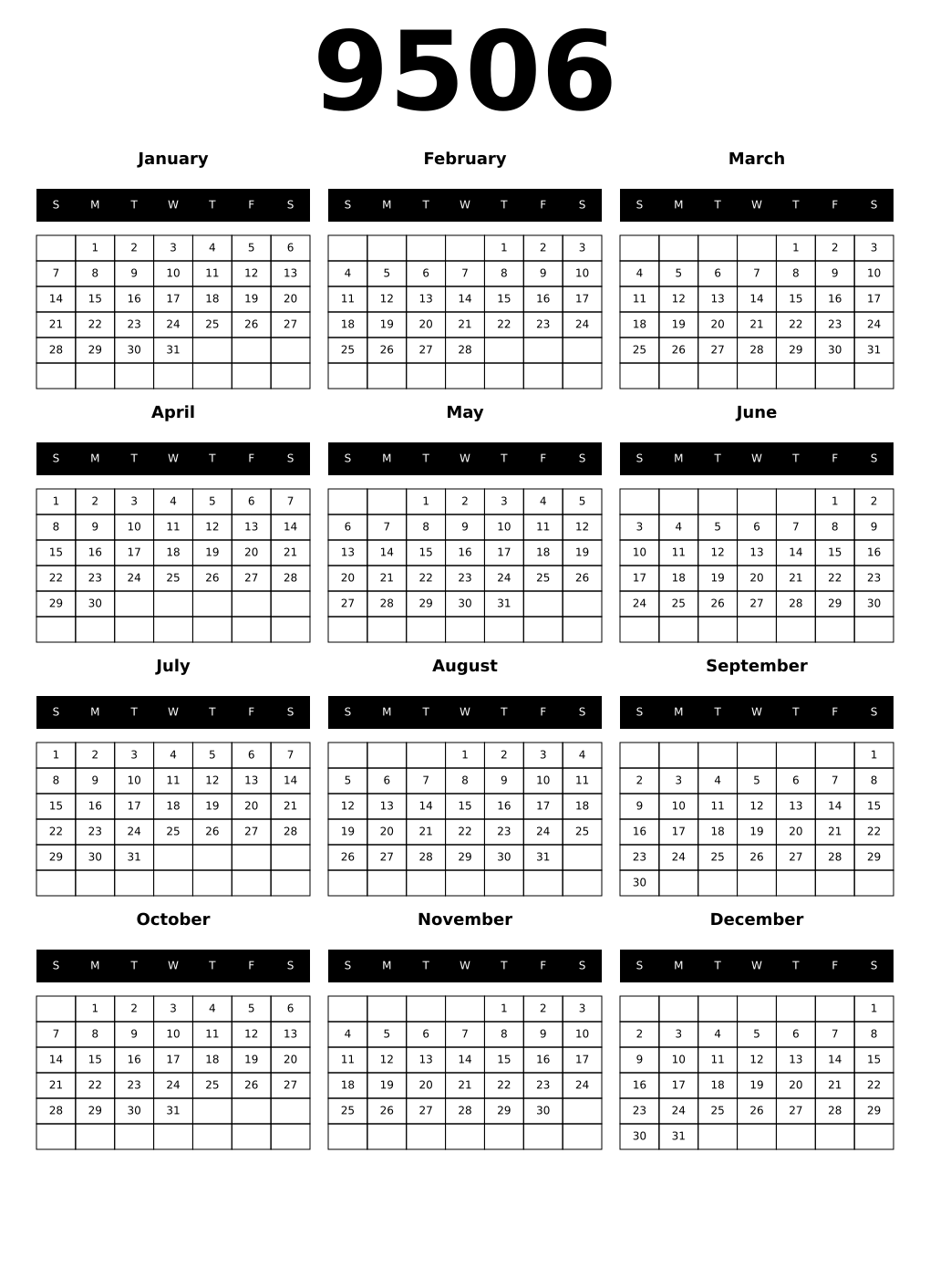 Printable 9506 Calendars